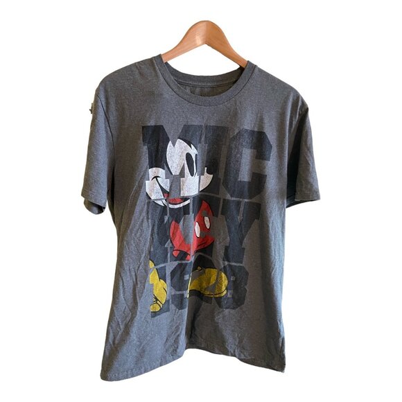 Disney Mickey Mouse Gray Ringer Tee Soft Heathered 50/50 Blend Classic - Picture 2 of 5